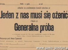 4472.Afisz o komedii z ktorej dochod bedzie przeznaczony na odbudowe po zniszczeniach wojennych Gimnazjum w Gostyniu (1948 r.)