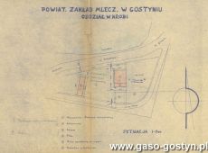 4567.Powiatowy Zaklad Mleczarski w Gostyniu, Oddzial w Krobi - mapa polozenia oddzialu (poczatek lat 50. XX wieku)