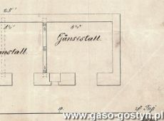 4620.Rysunek kurnika proboszczowskiego w Starym Gostyniu (1859 r.), kurnik byl podzielny na 3 pomieszczenia do hodowli kur, kaczek i gesi