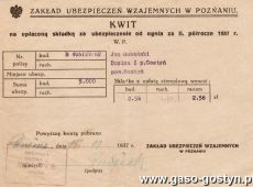 489.Kwit za skladke na ubezpieczenie od ognia - Dusina, 1937 r.