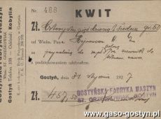 506. Kwit z Gostynskiej Fabryki Maszyn St. Grzeskowiaka, Gostyn-31 stycznia 1927 r.