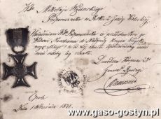 512.Nadanie ppor. Mikolajowi Wesierskiemu  Krzyza Wojskowego czyli owczesnego Virtuti Militari przez gen. Girolamo Ramorino (1831 r.)