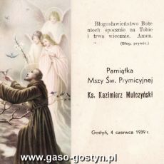 513.Pamiatka Mszy Sw. Prymicyjnej ksiedza Kazimierza Mulczynskiego (Gostyn, 4 czerwca 1939 r.)