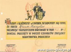 5371.Pamiatka przyrzeczenia harcerskiego i przyjecia w poczet czlonkow ZHP Mieczyslawa Krauze (6 stycznia 1947 r.)