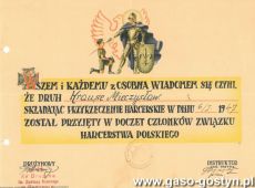5371.Pamiatka przyrzeczenia harcerskiego i przyjecia w poczet czlonkow ZHP Mieczyslawa Krauze (6 stycznia 1947 r.)
