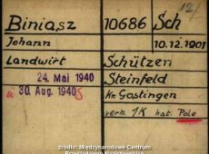 5508.Karta wieznia w KL Dachau Jana Biniasza sporzadzona przez kancelarie obozowa