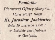 551. Pamiatka mszy prymicyjnej ks. Jaroslawa Jankiewicza w kosciele parafialnym w Gostyniu (19 czerwca 1932 r.)