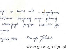 5693.Okolicznosciowy wpis Henryka Jozwiaka po koncercie muzyki gitarowej w ZDK HUTNIK w Gostyniu (29 stycznia 1979 r.)