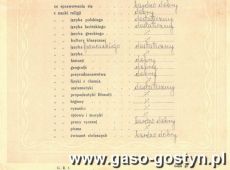 571.Swiadectwo Prywatnego Koedukacyjnego Gimnazjum Ziemi Gostynskiej w Gostyniu (1936 r.)