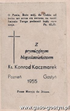 587.Pamiatka prymicji ksiedza Konrada Kaczmarka (Poznan-Gostyn, 1955 r.)