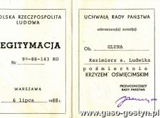 589.Legitymacja odznaczonego Krzyzem Oswiecimskim (1988 r.)