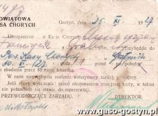 598.Wezwanie do stawienia sie przed komisja lekarska Powiatowej Kasy Chorych w Gostyniu (25.11.1927 r.)