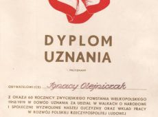 609. Dyplom uznania z okazji 60 rocznicy zwycieskiego  Powstania Wielkopolskiego (1978 r.) (