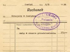 632.Rachunek wystawiony przez Hotel-Kawiarnie POLONIA  Wladyslawa Jezierskiego dla Krucjaty Eucharystycznej w Gostyniu za wynajecie sali na przedstawienie (1939 r.)