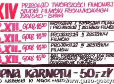 6470.XIV Przeglad Tworczosci Filmowej Studia Filmow Rysunkowych w Bielsku-Bialej w M-GOK Hutnik w Gostyniu-program przegladu (1985 r.)