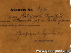 659.Ausweis (Gostyn, 1939 r.)