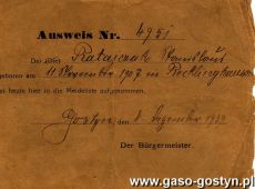 659.Ausweis (Gostyn, 1939 r.)