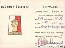 679. Legitymacja wzorowego zolnierza (13 pazdziernika 1967 r.)