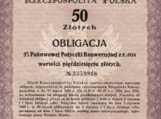 693.Obligacja 5% Panstwowej Pozyczki Konwersyjnej wartosci 50 zl (1924 r.)