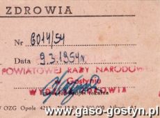 697.Swiadectwo szczepienia przeciwko durowi brzusznemu (Gostyn, 1954 r.)