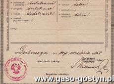 698.Swiadectwo Szkoly Powszechnej w Grabonogu (Grabonog, 1925 r.)