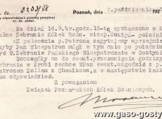 715.Pocztowka do wicepatrona Stanislawa Taczanowskiego z Podrzecza od Zwiazku Kolek Rolniczych w Poznaniu (02.10.1926 r.)