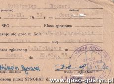 732.Karta zawodnicza Ryszarda Dutkiewicza - pilkarza Zrzeszenia Sportowego Kolejarz-Kania Gostyn (1955 r.)