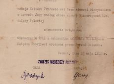 749.Decyzja o przyznaniu ks.Bronislawowi Siczynskimu odznaczenia zwiazkowego przez Zwiazek Mlodziezy Polskiej w Poznaniu (28 maja 1929 r.)