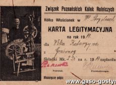 750.Legitymacja Zwiazku Poznanskich Kolek Rolniczych-Kolko Wloscianek w Strzelcach Wielkich (1919 r.)