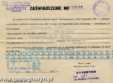 758. Przepustka pracownika Wielkopolskiej Huty Szkla w Gostyniu upowazniajaca do poruszania sie w godzinach nocnych po wprowadzeniu godziny milicyjnej (16.12.1981 r.)