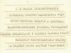 7580. 10. rocznica Harcerskiej Druzyny Rzemieslniczej Spotow Wodnych im. Jana Kilinskiego przy Cechu Rzemiosl Roznych w Gostyniu (19 listopada 1967 r.) - telegram od Srarszego Cechu Franciszka Wiatraka z Krotoszyna