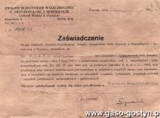 761.Zaswiadczenie z 16 marca 1949 roku-Zwiazek Uczestnikow Walki Zbrojnej o Niepodleglosc i Demokracje