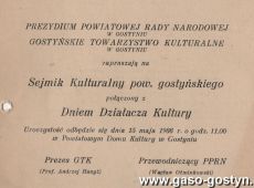 777.Zaproszenie na Sejmik Kulturalny powiatu gostynskiego polaczony z Dniem Dzialacza Kultury (Gostyn, 15 maja 1966 r.)