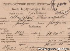 792.Karta legitymacyjna Stanislawa Taczanowskiego z Podrzecza potwierdzajaca przynaleznosc do Zjednoczenia Producentow Rolnych (1925 r.)