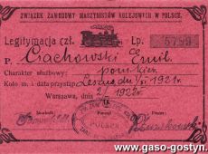 808. Legitymacja czlonka Zwiazku Zawodowego Maszynistow Kolejowych w Polsce (1922 r.)