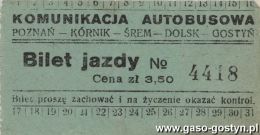 818.Bilet normalny komunikacji autobusowej na trasie Poznan-Kornik-Srem-Dolsk-Gostyn (4 czerwca 1930 r.)