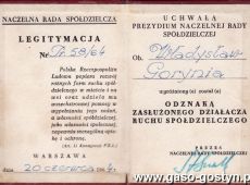 822. Legitymacja Odznaki Zasluzonego Dzialacza Ruchu Spoldzielczego (1974 r.)