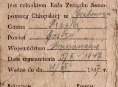 824. Legitymacja czlonkowska Zwiazku Samopomocy Chlopskiej w Piaskach (1947 r.)