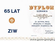 826. Dyplom uznania dla Zarzadu Oddzialu Zwiazku Inwalidow Inwalidow Wojennych PRL w Gostyniu (1984 r.)