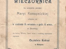 829.Zaproszenie na wieczornice organizowana przez Czytelnie Kobiet w Gostyniu (druga polowa lat 20. XX wieku)