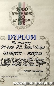 837.Dyplom dla Klubu Sportowego Kania Gostyn (1966 r.)