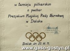 838.Dyplom dla Klubu Sportowego Kania Gostyn (1971 r.)