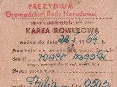 851. Karta rowerowa (zgloszenie roweru do ewidencji) - 1961 r.