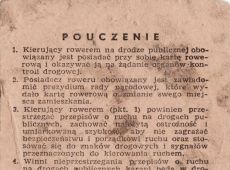 852. Karta rowerowa (zgloszenie roweru do ewidencji) - 1961 r.