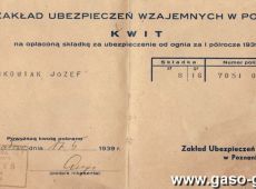 855. Kwit na oplacona skladke za ubezpieczenie od ognia (Michalowo, 1939 r.)