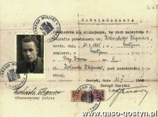 856. Poswiadczenie narodowosci wystawione 26 kwietnia 1945 roku przez Zarzad Miejski w Gostyniu