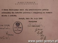 859. Zarzadzenie zniesienia godziny policyjnej dla ludnosci polskiej i rosyjskiej (Gostyn, 24 maja 1945 r.).JPG