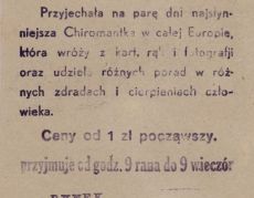 870. Ogloszenie informujace o chiromantce w Gostyniu (26 stycznia 1934 r.)