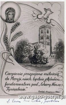 871.Pamiatka z kosciola farnego w Gostyniu podpisana przez proboszcza  ksiedza Leona Misiolka (17 czerwca1966 r.)