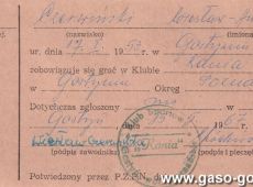 895.Zgloszenie do OZPN (Okregowy Zwiazek Pilki Noznej) Wieslawa Czerwinskiego (MZKS Kania Gostyn) - 15 maja 1967 r.